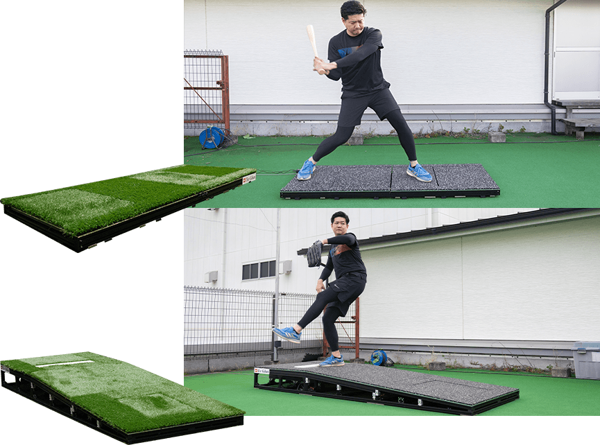 ピット工事不要、フォースプレート内蔵ポータブルマウンド/バッターボックス